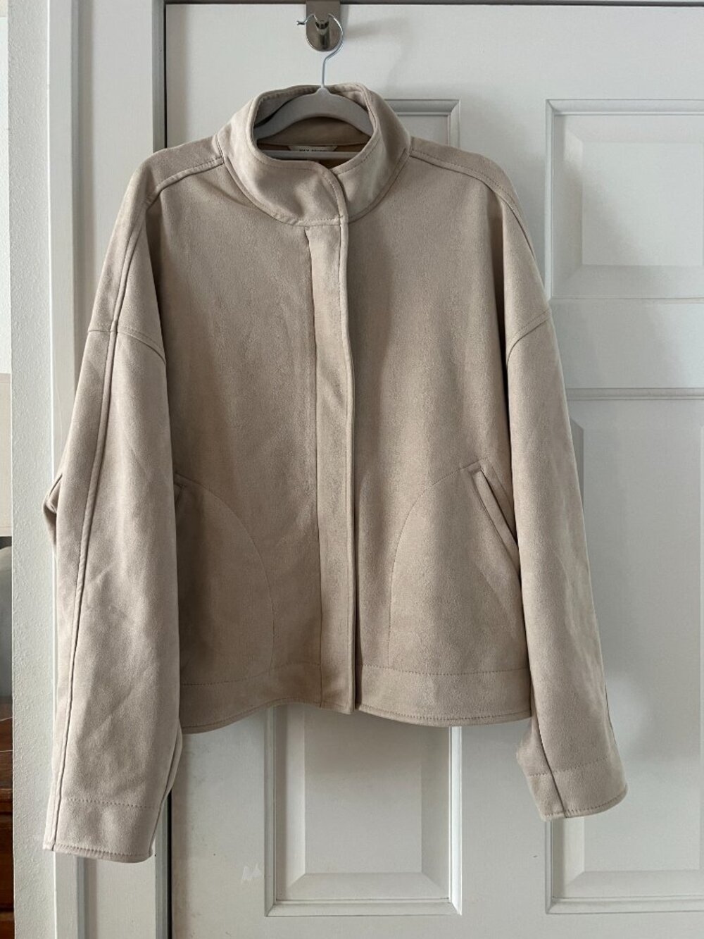 NWT Max Studio Faux Suede Oyster/Light Taupe Funnel Neck Zip Up Jacket XL